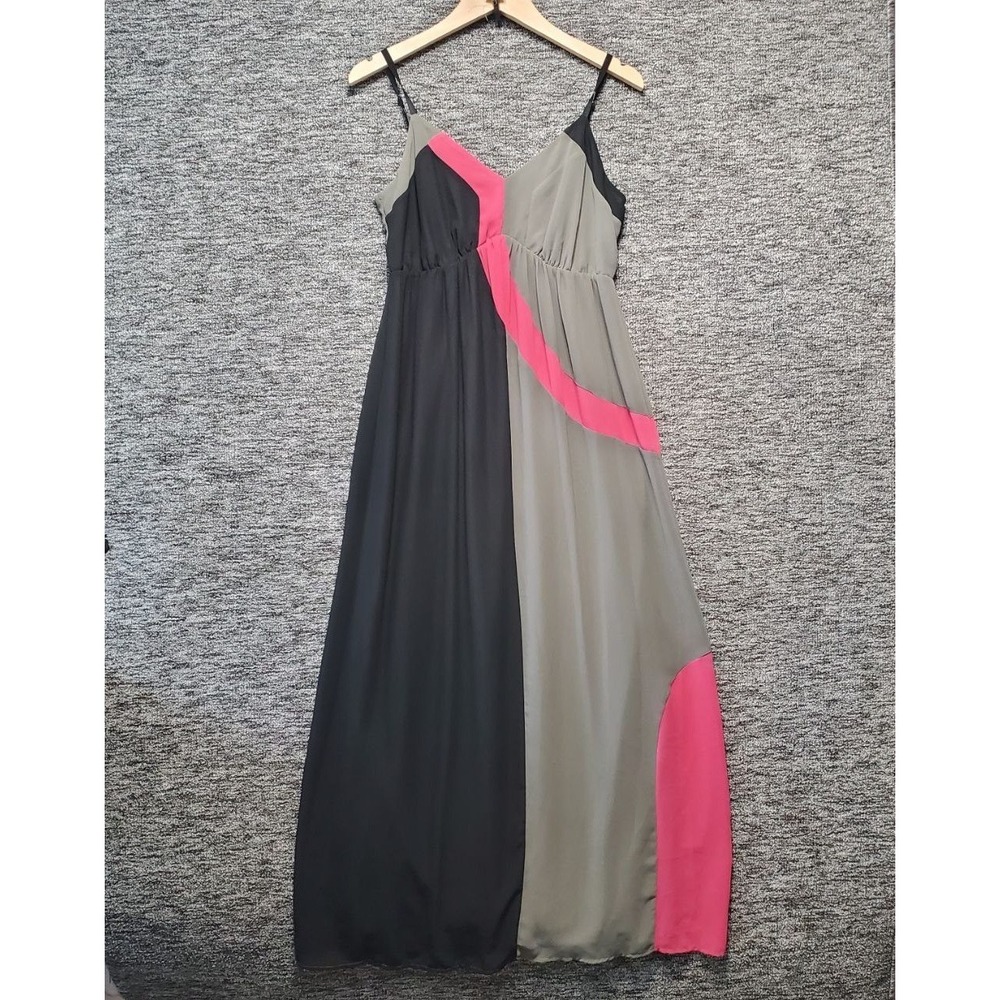 Soma Cami Maxi Dress Women Small Gray Black Pink Colorblock Boho Gown Flowy Chic - Picture 11 of 12